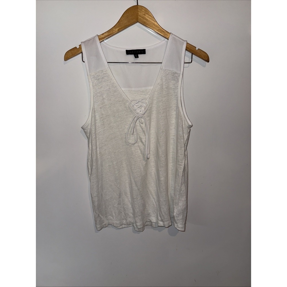 Sanctuary Blouse Women's Medium Linen Sleeveless V-Neck Tank Top Shirt